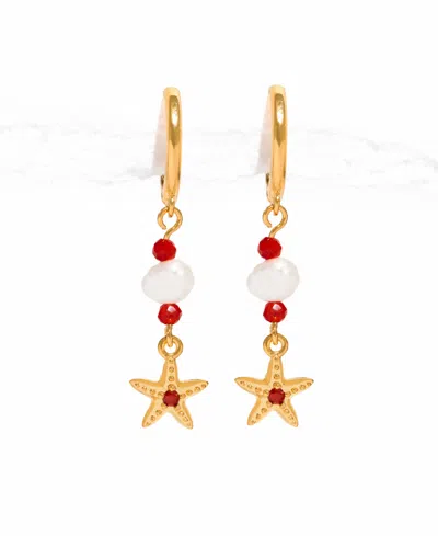 Girls Crew Crystal Starfish Beaded Dangle Hoop Earrings In Gold