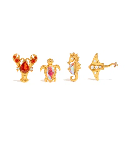 Girls Crew Crystal Summer Catch Stud Earrings Set In Gold
