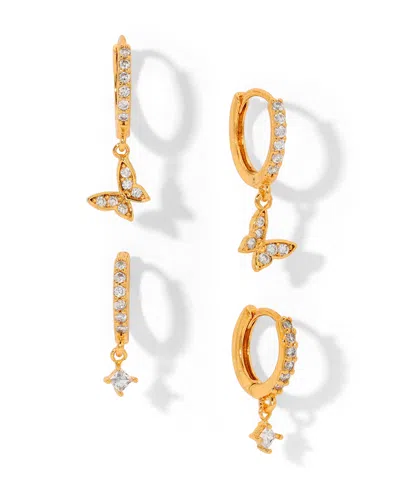 Girls Crew Faux Cubic Zirconia Fly With Me Butterfly Hoops Earrings In Gold
