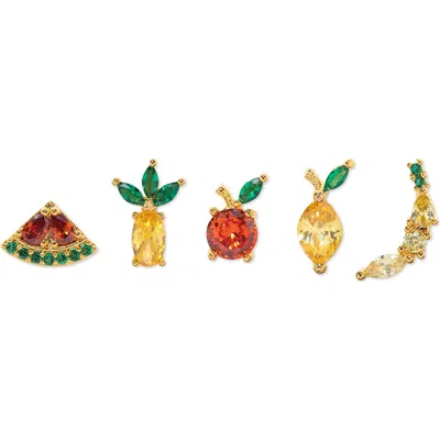 Girls Crew Tropical Fruit Basket Set Of 5 Assorted Single Stud Earrings In Gold