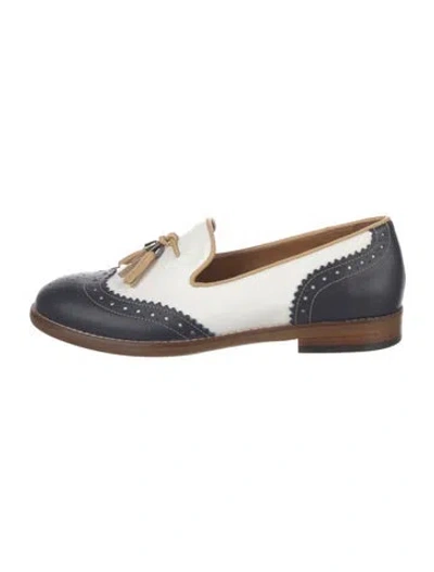 Pre-owned Girotti Leather Colorblock Pattern Loafers In White