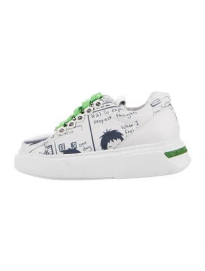 Pre-owned Girotti Leather Graphic Print Sneakers In White