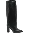 Gisel Moire 100mm Leather Knee-high Boots In Black