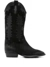 Gisel Moire 20mm Leather Cowboy Boots In Black