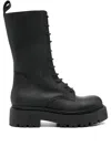 Gisel Moire 40mm Leather Combat Boots In Black