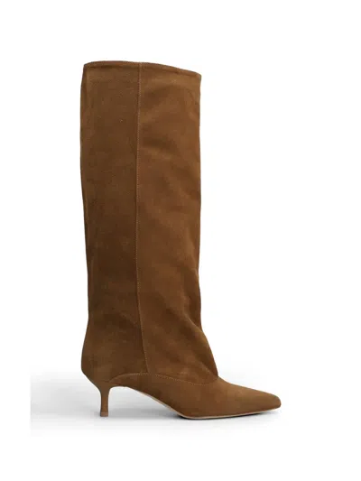 Gisel Moire 50mm Lory Suede Knee-high Boots In Brown
