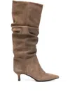 Gisel Moire 50mm Morgan Pointed Ruched Knee-high Boots In Brown