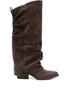 Gisel Moire 50mm Ruched-effect Pointed-toe Boots In Brown