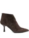 Gisel Moire 65mm Elise Pointed-toe Stiletto Ankle Boots In Brown