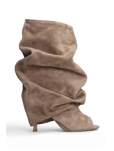 Gisel Moire 90mm Slouchy Peep-toe Ankle Boots In Brown