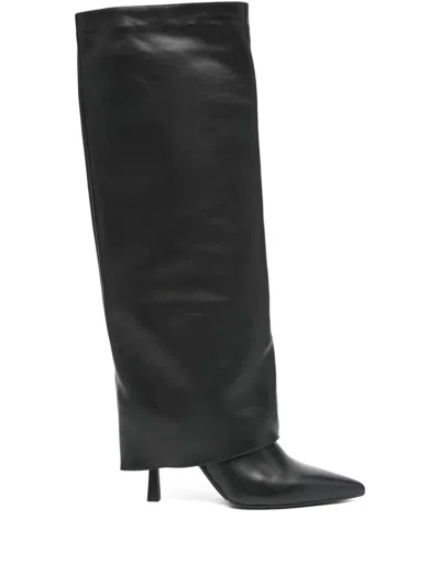 Gisel Moire 90mm Emily Pointed-toe Knee-high Boots In Black