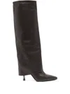 Gisel Moire 90mm Leather Folded-cuff Boots In Brown
