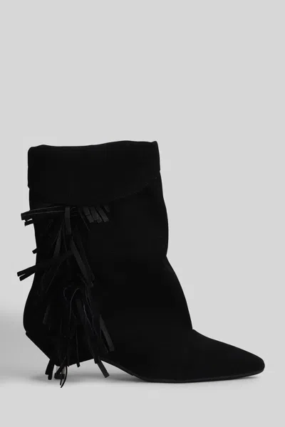 Gisel Moire Ariana Low Heels Ankle Boots In Black