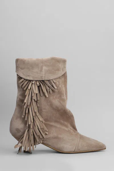 Gisel Moire Ariana Low Heels Ankle Boots In Brown