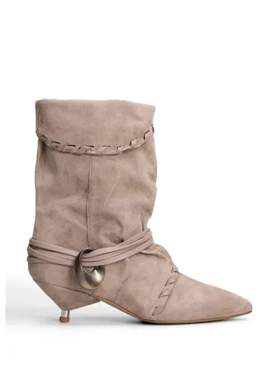 Gisel Moire Ariel Braided-trim Buckle-strap Boots In Neutral
