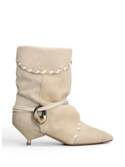 Gisel Moire Ariel Whipstitch-trim Wrap-around Ankle Boots In Neutral