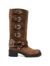 Gisel Moire Buckle-strap Boots In Brown