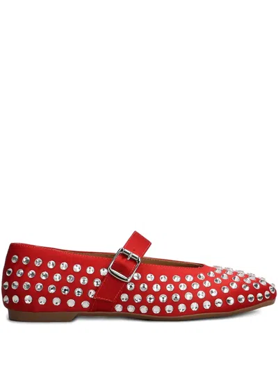 Gisel Moire Crystal-embellished Flat Pumps In Red
