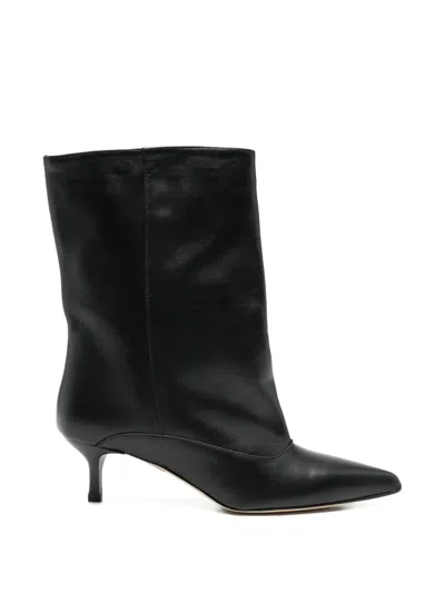 Gisel Moire Dana Pointed-toe Kitten-heel Boots In Black