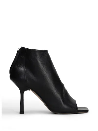Gisel Moire Dory Peep-toe Rear-zip Ankle Boots In Black