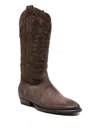 Gisel Moire Embroidered Suede Cowboy Boots In Brown