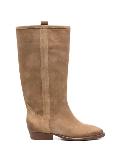 Gisel Moire Gabon Suede Boots In Brown