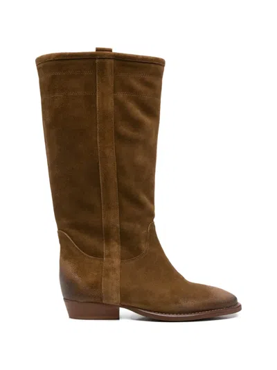 Gisel Moire Gabon Suede Boots In Brown