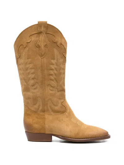 Gisel Moire Guatemala Embroidered Cowboy Boots In Multi