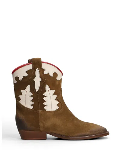 Gisel Moire Guinea Panelled Western Boots In Brown