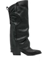 Gisel Moire Hunter Point-toe Heeled Boots In Black