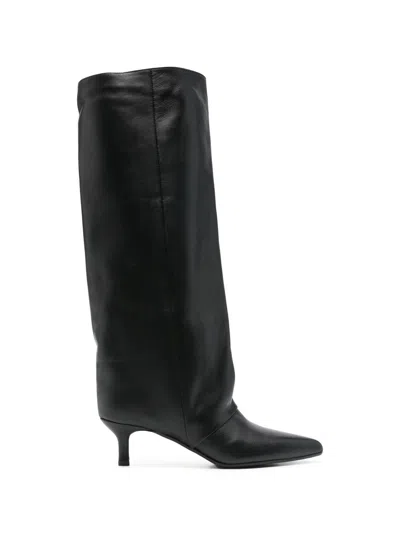 Gisel Moire Matilda Leather Ankle Boots In Black