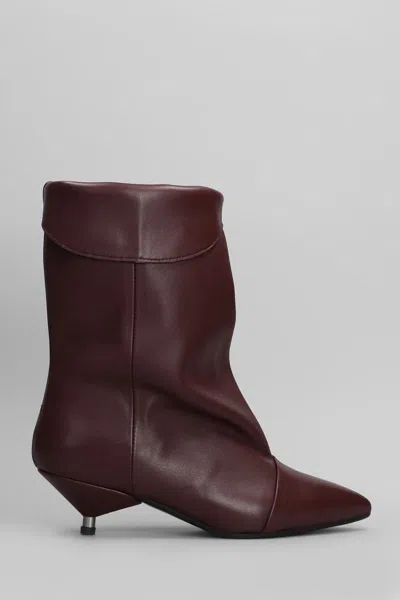 Gisel Moire Miriam Low Heels Ankle Boots In Burgundy