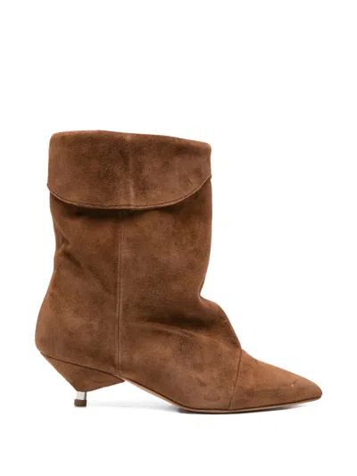Gisel Moire Miriam Pointed-toe Boots In Brown