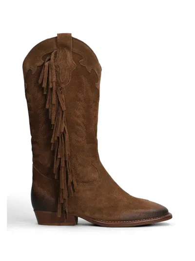 Gisel Moire Oklahoma Fringe-detail Suede Cowboy Boots In Brown