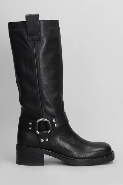 Gisel Moire Pool High Heels Boots In Black