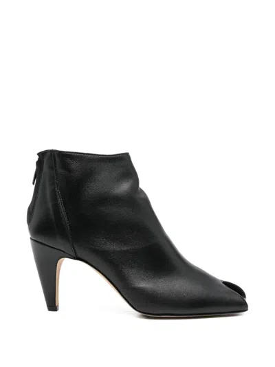 Gisel Moire Raffy Peep-toe Ankle Boots In Black