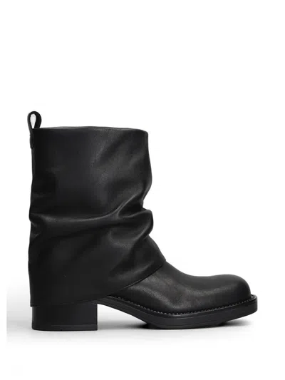 Gisel Moire Royal Biker Leather Boots In Black