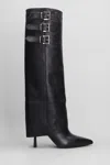 Gisel Moire 90mm Buckle-detail Calf-leather Boots In Black