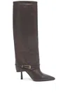 Gisel Moire Samantha Pointed Buckle Boots In Brown