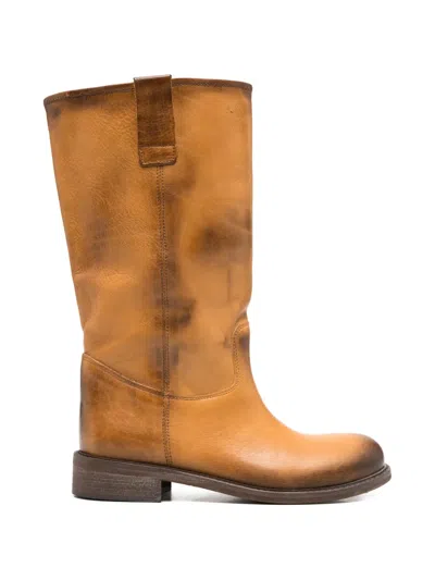 Gisel Moire Stev Leather Boots In Brown