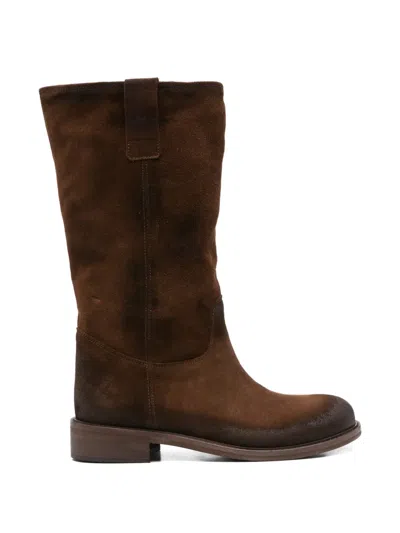 Gisel Moire Stev Suede Boots In Brown