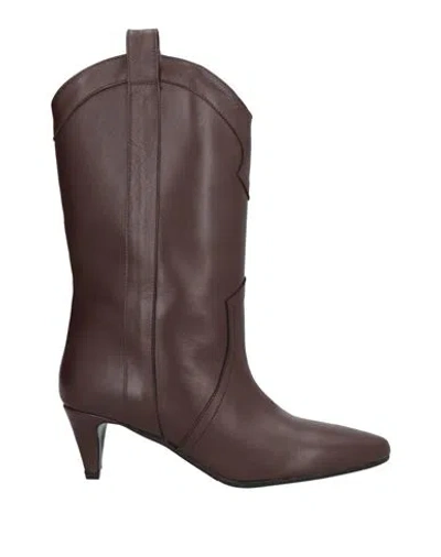 Gisel Moire Gisél Moiré Woman Ankle Boots Dark Brown Size 6 Leather
