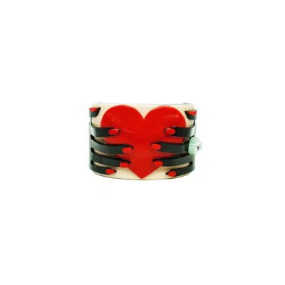 Gissa Bicalho Women's Acrylic Handmade Bracelet Hands & Heart Black & Rose