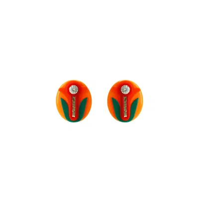 Gissa Bicalho Women's Acrylic Handmade Earring Camafeu Flower Orange