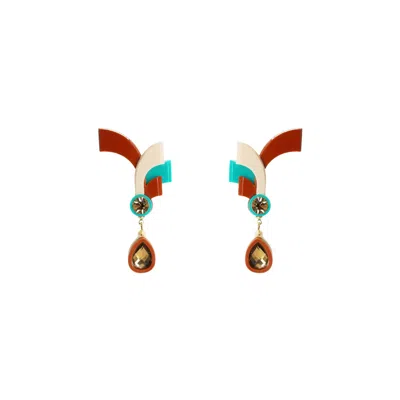 Gissa Bicalho Women's Acrylic Handmade Earring Crest Cinnamon In Yellow