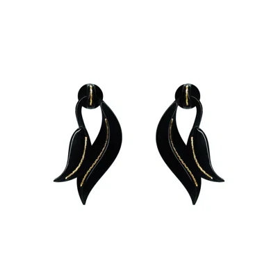 Gissa Bicalho Women's Acrylic Handmade Earring Leaf Deco Black