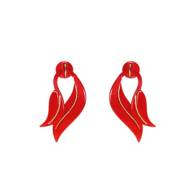 Gissa Bicalho Women's Acrylic Handmade Earring Leaf Deco Red