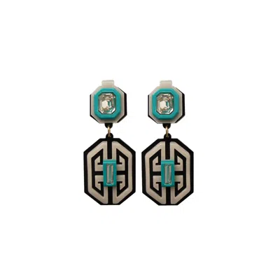 Gissa Bicalho Women's Acrylic Handmade Earring Meander Tuquoise Green