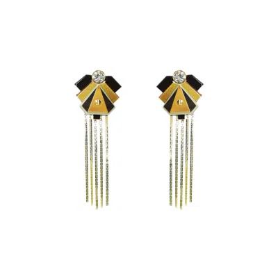 Gissa Bicalho Women's Acrylic Handmade Earring Pendant Fringes Empire Gold