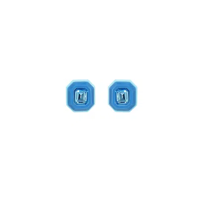 Gissa Bicalho Women's Acrylic Handmade Earring Short Stone Octagonal - Blue